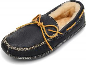 Мужские тапочки Minnetonka с подкладкой из овчины и изображением лося, черный