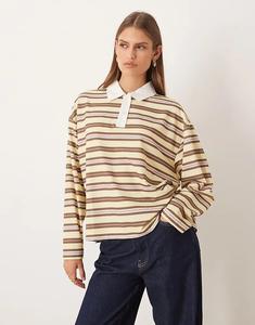 Регбийное поло ASOS DESIGN с длинными рукавами в желто-шоколадную полоску