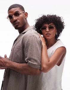 Солнцезащитные очки Le Specs Odyssey в круглой металлической оправе с коричневыми градиентными линзами