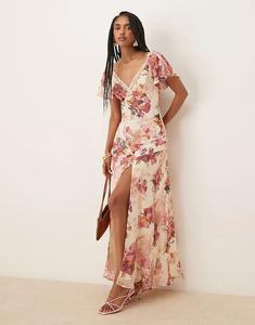 Платье миди из шифона ASOS DESIGN с кружевными вставками и цветочным принтом
