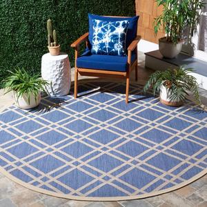 Ковер SAFAVIEH, 239 x 239 см, Courtyard Collection Blue/Beige CY6923 Trellis для помещений и улицы, водонепроницаемый, легко чистится, для патио, заднего двора, прихожей
