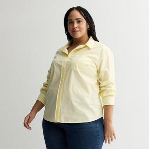 Повседневная рубашка на пуговицах с длинным рукавом Plus size Sonoma Goods For Life, Soft Yellow Stripe