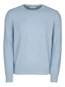 Свитер в рубчик с круглым вырезом Brunello Cucinelli, синий