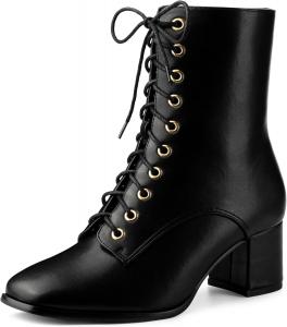 Женские ботинки Allegra K с кружевами, квадратным носком и массивным каблуком, на щиколотке, Black