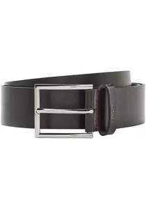 Кожаный ремень HUGO "Giaspo" с тисненым логотипом на петле и красной строчкой, коричневый