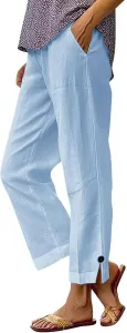 Хлопковые льняные брюки женские на высокой резинке прямого кроя