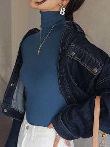 Женская водолазка в рубчик, сшитая по индивидуальному заказу Doux Belle, цвет Blue