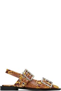 Коричневые женские балетки с пряжкой Snake GANNI