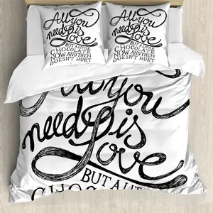 Пододеяльник ABAKUHAUS Proverb, с мотивирующим словом, с защитой от клещей, подходит для аллергиков с наволочками, 155 см x 220 см - 80 x 80 см, белый/черный