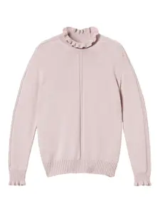 Свитер с высоким воротником и оборками TWINSET, розовый
