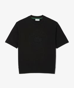 Толстовка с короткими рукавами, ворсистой подкладкой, графической вышивкой и строчкой в тон ткани.