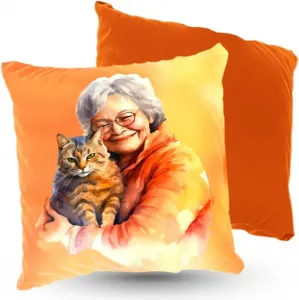 Подушка ПРЕМИУМ велюровая 40 х 40 см Бабушка-кошатница декоративная с наполнителем для гостиной, спальни или в подарок 5made