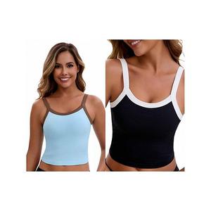 2 комплекта женских топов на тонких бретелях без рукавов, укороченных, контрастного цвета Inspire Chic, Black Sky Blue