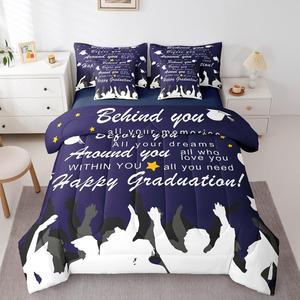 Erosebridal Комплект постельного белья Inspirational Quotes 7 Pcs Full Bed in a Bag с мотивирующими надписями, темно-синий, Dark Blue