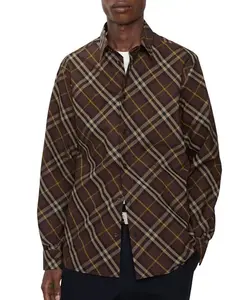 Хлопковая рубашка с клетчатым рисунком Burberry, коричневый