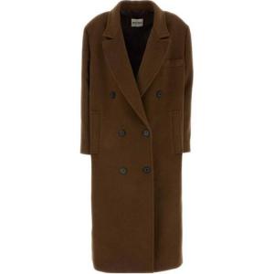 Двубортное пальто с длинными рукавами MIU MIU, коричневый