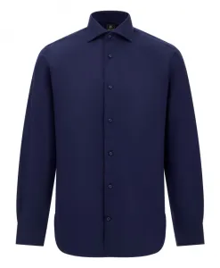 Рубашка с воротником «Виндзор» из саржи, приталенного кроя. Boggi Milano, синий
