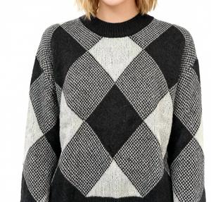 Aqua Свитер с длинными рукавами и фактурной отделкой, черно-белый