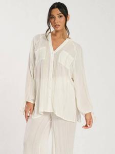 Пляжная рубашка с металлическими полосками и рукавами-фонариками South Beach, White/Gold