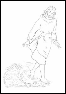 Раскраска в виде плаката для детей и других, с красивой графикой, Иисус идущий по воде, формат 70х100 см. Inna marka