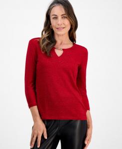 Топ Petite Shine Stripe Jacquard Keyhole Top, эксклюзивно представлен в Macy's JM Collection, Canyon Red Combo