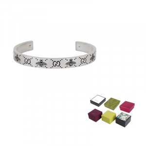 Браслет-манжета Gg And Bee с гравировкой GUCCI, серебро