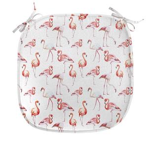 ABAKUHAUS Подушка на обеденный стул Flamingo, Hawaii Spring, декоративная водонепроницаемая подушка с ремнями для кухонных сидений, 40 см x 40 см, оранжево-кораллово-белый