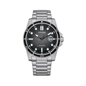 Солнечные часы с ремешком из нержавеющей стали 41,5 мм мужские часы с черным циферблатом CITIZEN, черный Dial