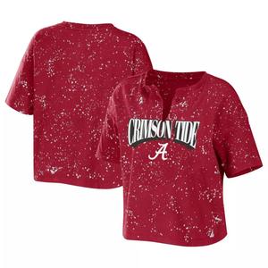 Женская одежда Erin Andrews Crimson Alabama Crimson Tide Bleach Wash Splatter Notch Neck Футболка