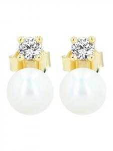 Adeliás Женские серьги - серьги-гвоздики из серебра 925 пробы с пресноводной жемчужиной в золотом исполнении