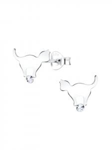 Alexander York Серьги в виде кошек, серьги-гвоздики с кристаллами из серебра 925 пробы, комплект из 2 штук