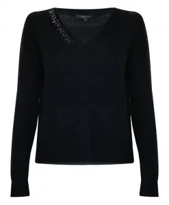 Изящный пуловер с V-образным вырезом и стразами. Kocca, черный