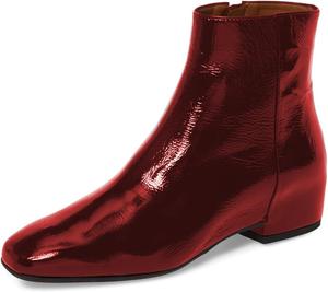 Женские формальные закрытые ботильоны с круглым носком, боковой молнией, низким каблуком, удобные короткие ботинки для работы и офиса, размеры США 4-16 Wo wagas, Red