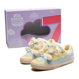 7 SEVFUN Износостойкие и легкие низкие скейтерские кроссовки унисекс синий желтый белый с бантиком, цвет Blue Yellow White (with Bowknot)