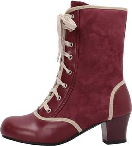 Женские винтажные викторианские косплей-босоножки DINTAHA, ботильоны на шнуровке, ведьминские туфли, праздничные ботинки с низким каблуком, пиратские ботинки, Burgundy