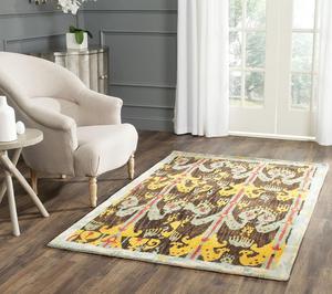 Ковер SAFAVIEH, 183 x 275 см, коллекции Ikat - Charcoal & Blue, ручной работы из шерсти, идеален для помещений с высокой проходимостью в гостиной, спальне (IKT221A)