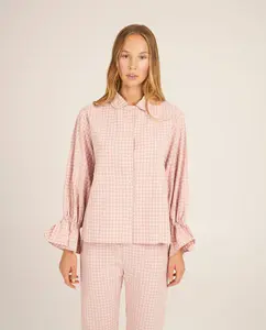 Женская пижама в клетку с рюшами на манжетах Bohodot, розовый