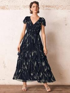 Многослойное макси-платье с цветочным принтом Mint Velvet, Navy/Multi