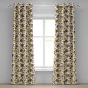 Винтажная штора на люверсах ABAKUHAUS, розы в стиле шероховатости - женственный винтажный, романтический, с природными мотивами, декоративная, двухпанельная, 280 см x 225 см, цвет: желтый, бежевый, коричневый