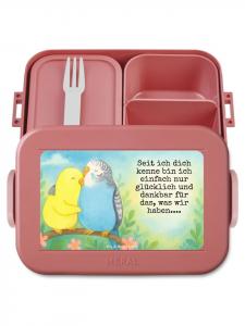Mr. & Mrs. Panda Ланчбокс с дизайном «Любовь попугайчика» и надписью пастельно-красного цвета