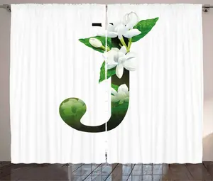 Штора в деревенском стиле ABAKUHAUS с буквой J, краткая информация о Жасмин и J, присборенная штора для спальни с петлями и крючками, 280 x 245 см, цвет: черный, зеленый, белый Abakuhaus