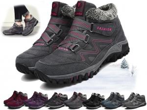 Женские зимние ботинки на снег Уютные и теплые для улицы Ботинки до щиколотки с плюшевой теплой подкладкой Нескользящие Водонепроницаемые Зимние лыжные утепленные высокие походные ботинки Generic, Gray Red-A Women'S7.5-8/Men'S6.5-7