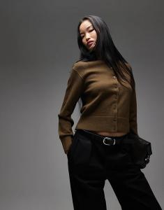 & Other Stories шерстяной кардиган с пуговицами спереди темно-коричневого цвета