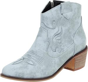 Женские западные ботильоны с закругленным носком, на устойчивом каблуке в ретро стиле Klarmar, Blue