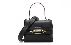 Alexander Mcqueen Женская сумка на одно плечо из коровьей кожи, черная с красными элементами