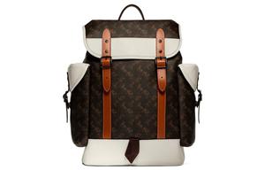 COACH Кожаный рюкзак с покрытием из холста и телячьей кожи для мужчин крупный коричневый и белый