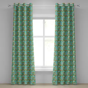 Подводная штора на люверсах ABAKUHAUS, Русалочка, ракушки, морские коньки, декоративные двухпанельные шторы, 280 см x 175 см, бирюзовый с календулой Abakuhaus