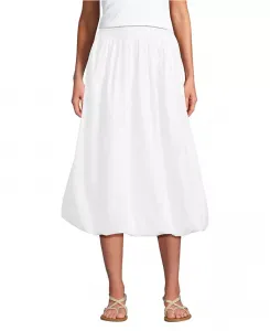 Женская поплиновая юбка миди с высокой талией и подолом-пузырьком Lands' End, белый