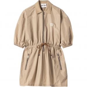 Платье с короткими рукавами женское серо-бежевое Miu Miu