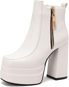 Ботильоны на платформе с каблуком MRKEWUNEY для женщин, 10 White